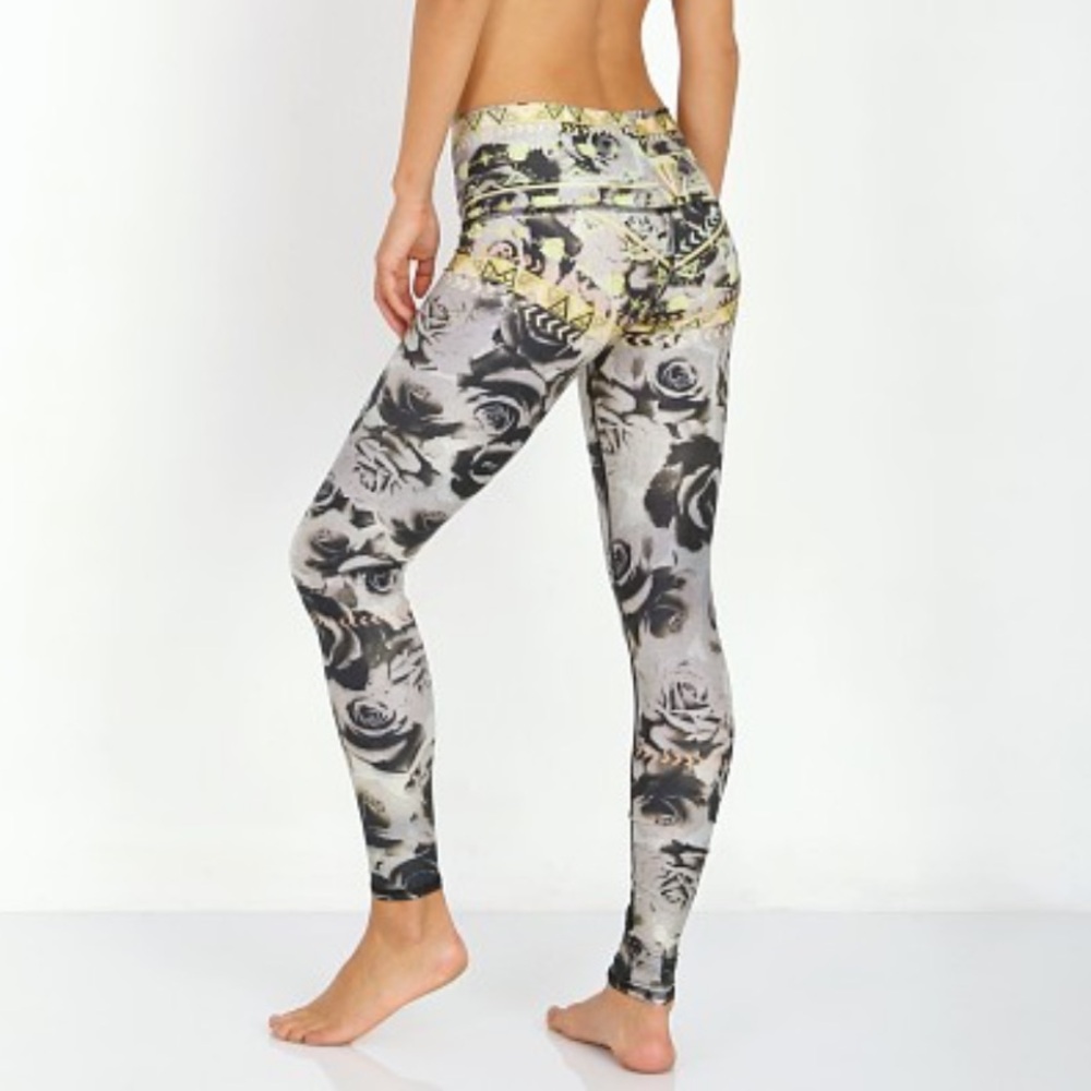 Teeki Yellow and Gray Patterned Leggings
